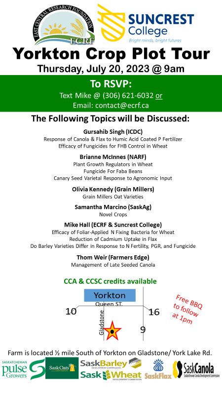 ECRF-Mike Hall (@nesonisto) on Twitter photo Our annual farm tour is July 20 from 9 am to 1 pm. We will end the tour with a free BBQ lunch and we have applied for CCA & CCSC credits. Give me a text (306-621-6032) or send me an email at contact@ecrf.ca Our annual farm tour is July 20 from 9 am to 1 pm. We will end the tour with a free BBQ lunch and we have applied for CCA & CCSC credits. Give me a text (306-621-6032) or send me an email at contact@ecrf.ca