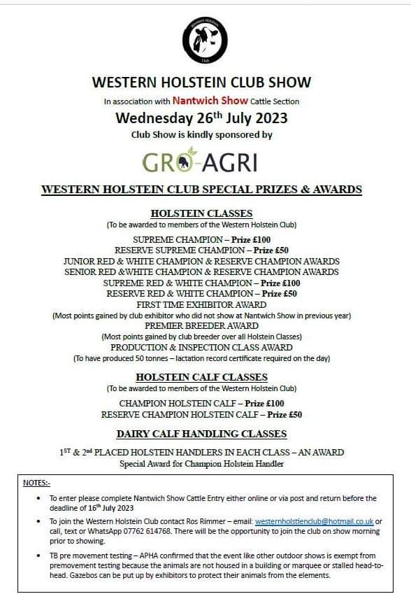 🥇🥈🥉NANTWICH SHOW - WESTERN CLUB SHOW🥇🥈🥉 Following a successful Cheshire Show for Club Members, we look forward to seeing members exhibiting at our club show at Nantwich Show on 26th July 2023, kindly sponsored by Gro-Agri. showingscene.com/events/nantwic…