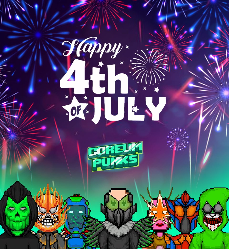 Happy 4th of July, Coreum Punks community! 🎉🎆 We want to express our gratitude to all the amazing individuals who have supported us since day one. To show our appreciation, we're hosting a giveaway! 🎁 just like, retweet, and tag 5 friends for a chance to win a Coreum Punk.