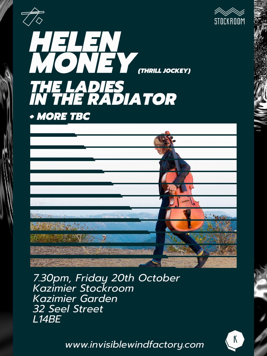 Cult experimental cellist #HelenMoney headlines the Stockroom on 20th October with #TheLadiesInTheRadiator + more tbc.

Tickets -fatso.ma/X62V

#experimentalmusicliverpool #gigsinliverpool @kazimiergarden @SwampBooking @thrilljockey