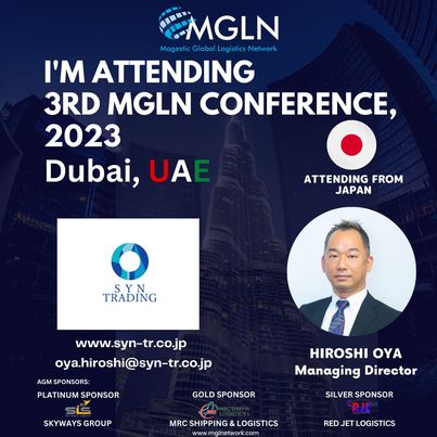 aish_vk's tweet photo. We are happy to announce that Mr. Hiroshi Oya of SYN Trading from Japan 🇯🇵 is attending our 3RD MGLN Conference-Dubai, 2023💐
#mgln #mglnqatar #SYNtradingcompany #logisticsmanagement #logisticsnetwork #transportcompany #freightforwarders #SYNtradingaircargo #SYNtradingseacargo https://t.co/nvhoqM6IIQ