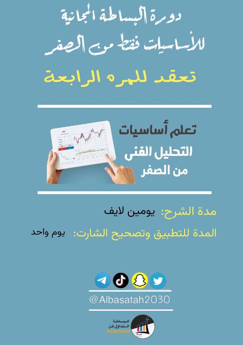 نبدأ اليوم الساعة ١٠ مساءا 

الرابط للدرس والتصحيح للشارتات سيكون على تيليجرام البساطة 

t.me/albasatah20302…

ملاحظة : سننظر للشارتات المتعلقة بالدروس فقط 🌹 

الفئة المستهدفة : مبتدء من الصفر ..