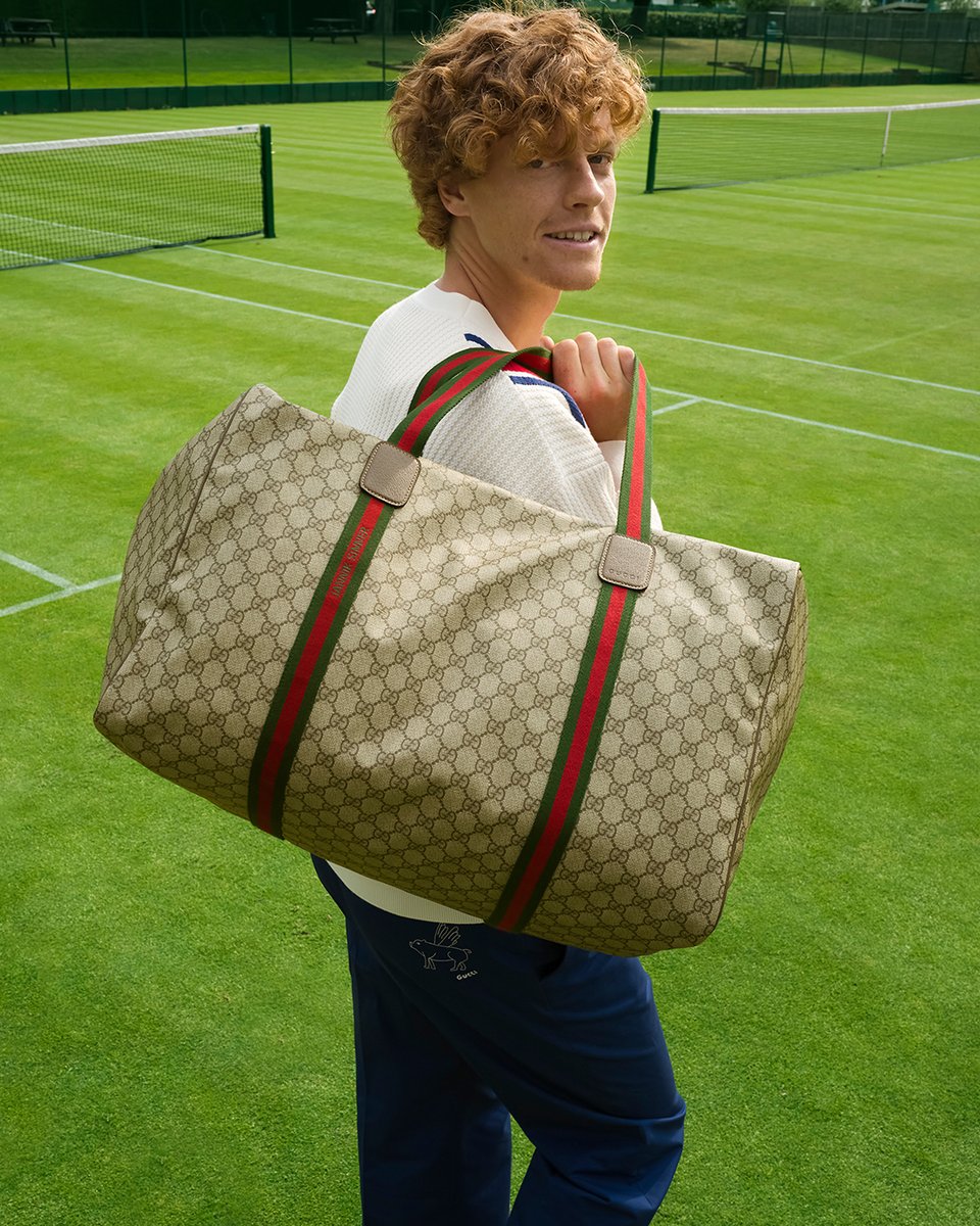 gucci on X: .@janniksin is captured with his one-of-a-kind #Gucci duffle  bag featuring his initials and the House Web stripe. Photography by  #GregWilliams. @Wimbledon  / X