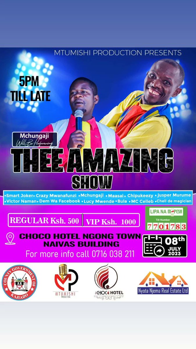 mtumishiiG's tweet photo. *My dear fellow Kenyans &amp; Friends I cordially invite you to The Amazing Show which will be happening on date 8th July at Choco Hotel Ngong town from 5pm till late. Come one come all🙏😊🇰🇪❤️* https://t.co/gv8qbZ26UM
