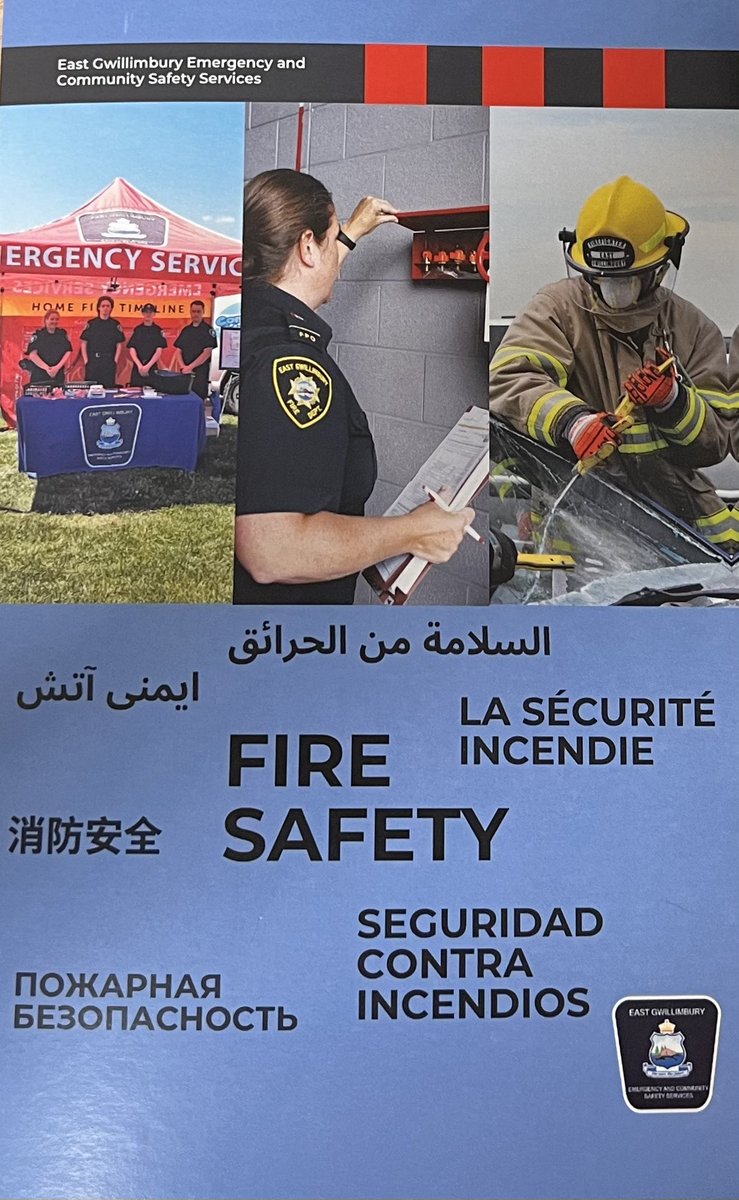 EG_FES's tweet image. #EGECSS has developed a new multi language fire safety booklet in the following languages:
English🇨🇦/🇺🇸
French🇫🇷
Spanish🇪🇸
Traditional Chinese🇨🇳
Russian🇷🇺
Farsi🇮🇷
Arabic🇦🇪
#FireSafety #MultiLanguage
For more information contact: fireprevention@eastgwillimbury.ca