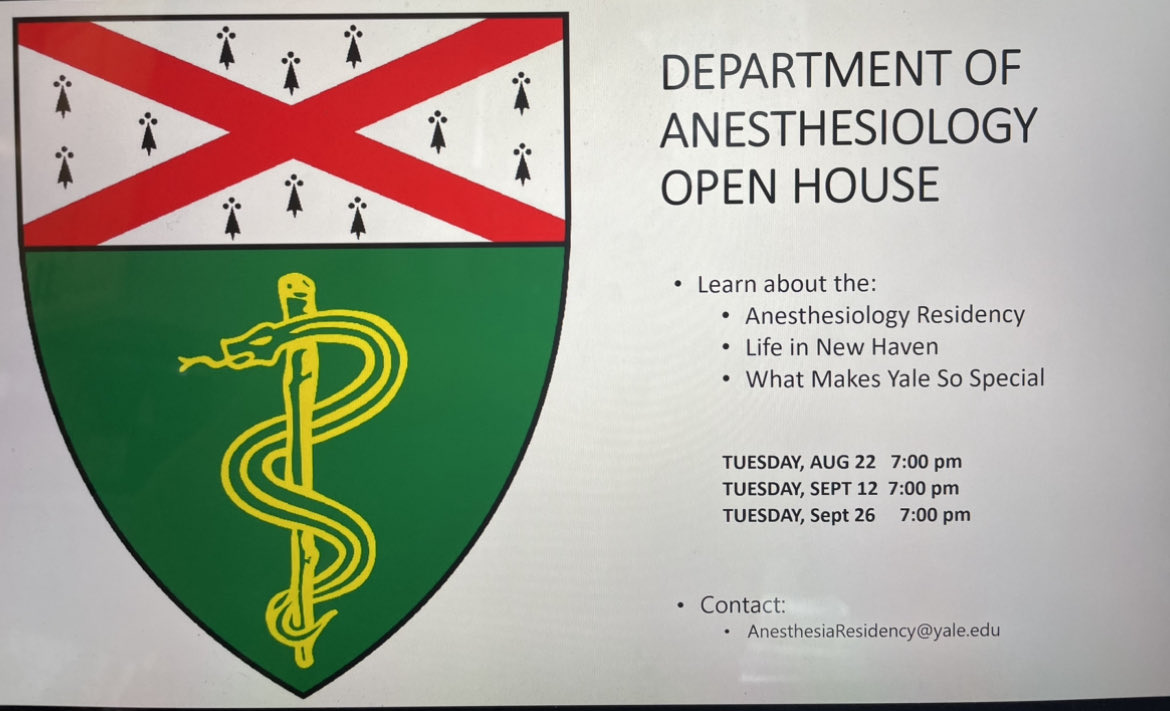 Applying to residency this year - Find out about Yale and it’s preparation of future leaders in #Anesthesiology - contact anesthesiaresidency@yale.edu for info ⁦@ASALifeline⁩