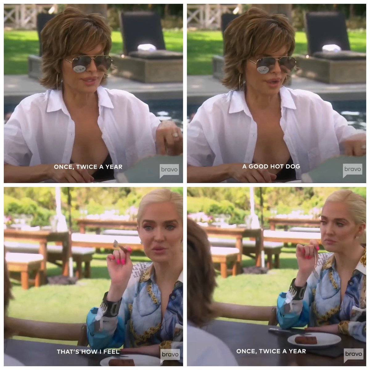 I hope we all take time today away from Kyle’s divorce rumors to enjoy our bi-annual single hot dog on a plate with no bun 🇺🇸🌭 #RHOBH