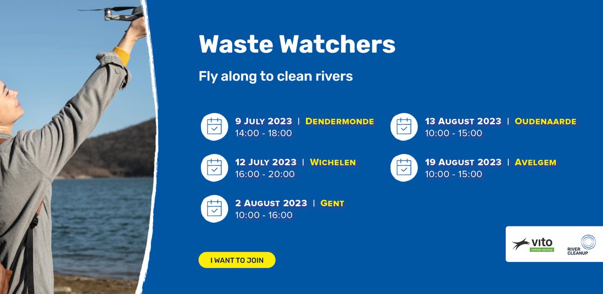 📢 Interested to help us collect #drone images of the banks of the river #Scheldt to detect litter? 🌊🚯🙌

Become #WasteWatcher

1⃣ Use your own #drone in July &amp; August 🙃

2⃣ Join the team during one of the open flight days 👇

Read more &amp; register ➡️river-cleanup.org/en/waste-watch…