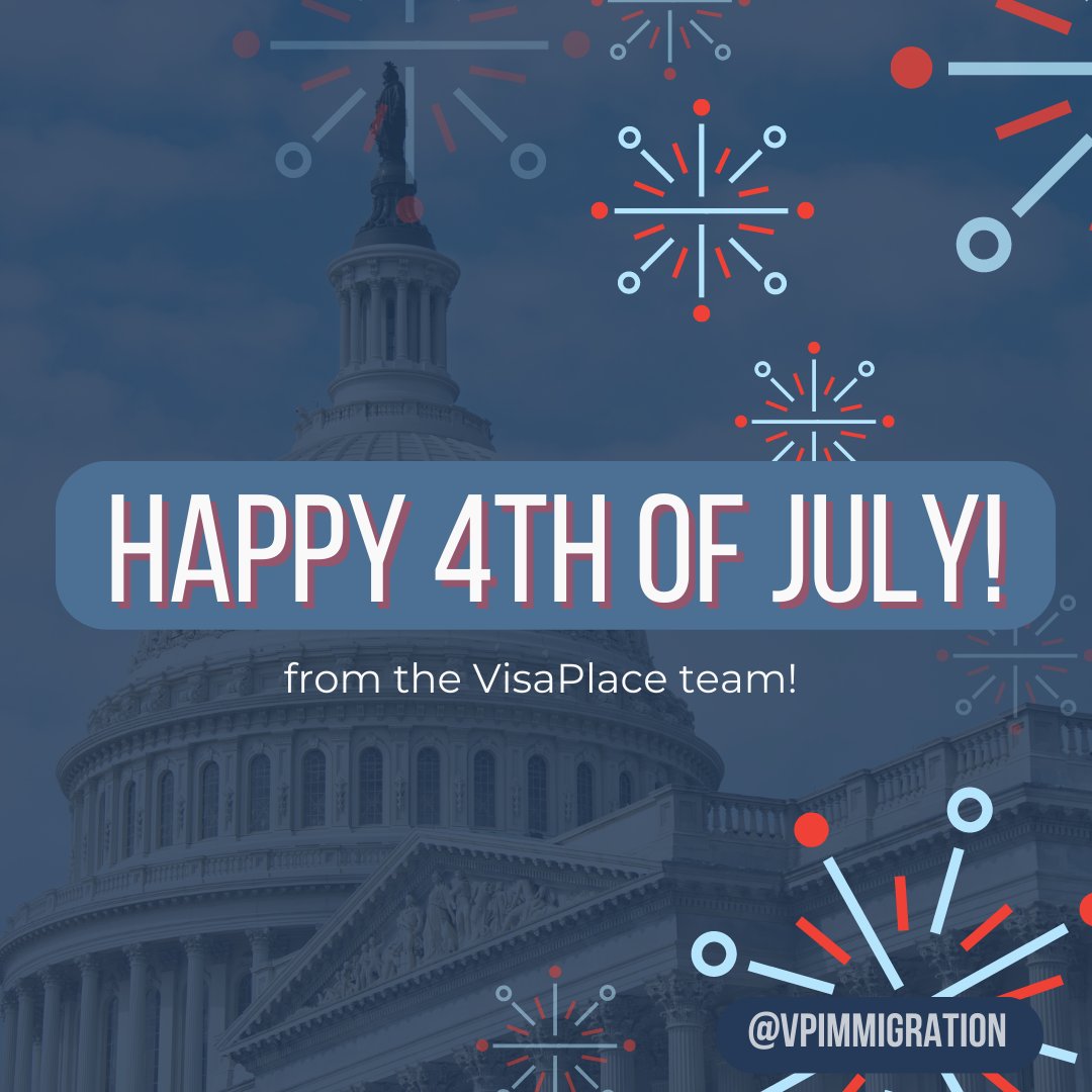 VisaPlace's tweet photo. As we celebrate the 4th of July, we honor the spirit of freedom and opportunity that defines America. We are privileged to assist individuals in their pursuit of the American dream and join in commemorating the diversity of the US. Happy #IndependenceDay! 🇺🇸  #the4thofjuly https://t.co/UWQJgSwN7l