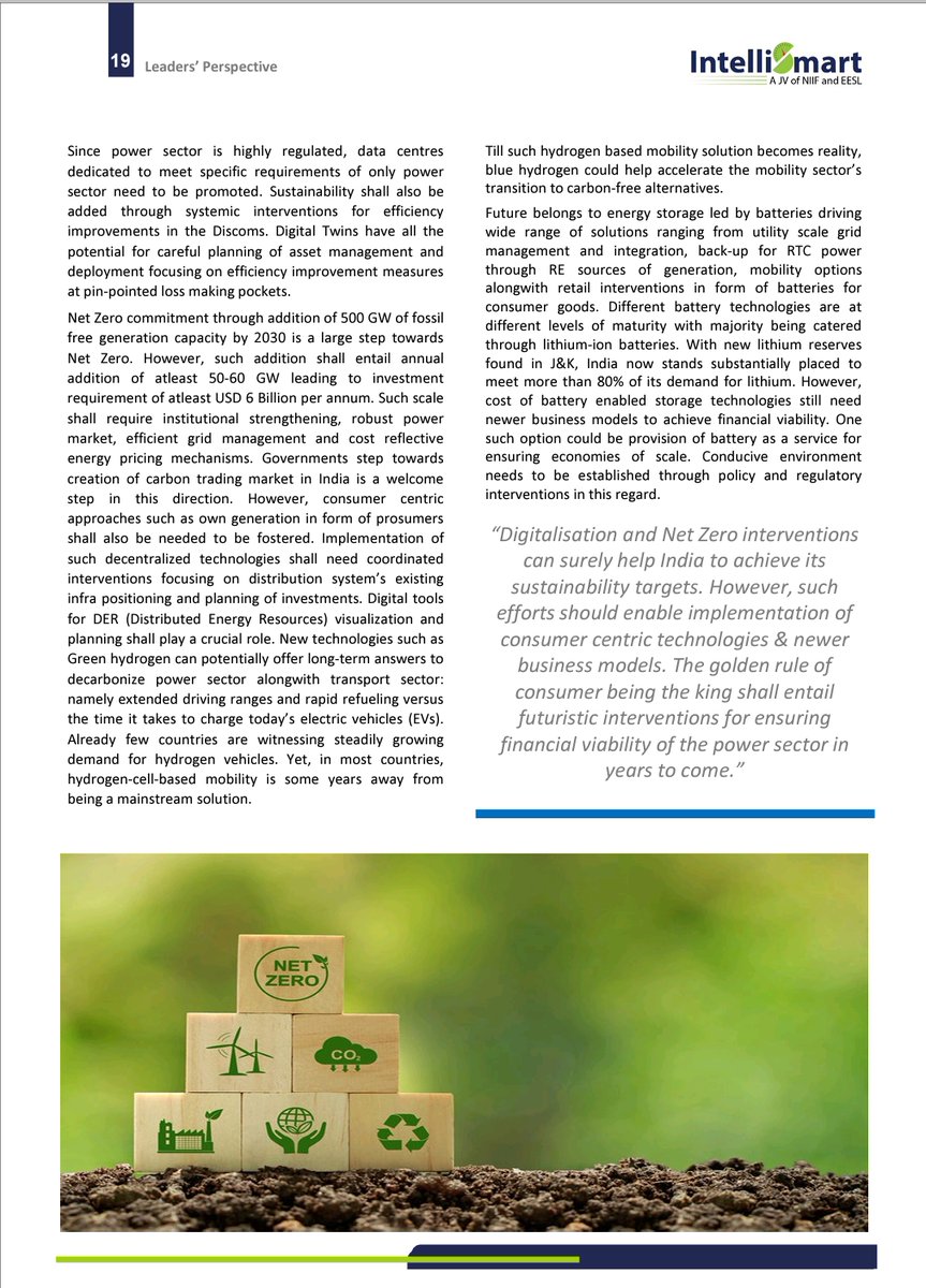 Intelli_Smart's tweet photo. In the leadership perspective section of the 2️⃣5️⃣th edition of #KXchange, the only #smartmetering newsletter in the power sector, Mr. Anupam Shrivastava, Head - Business Development, Policy Advocacy & Regulatory sharing his views on: 

- The need for electricity consumers to be informed 📶
- Green data centres 📈
- Decentralised technologies ⚡
- #Greenhydrogen and its applications 🍀
- #Energy storage and more 💡

Read the full perspective as Mr. Anupam emphasizes on digitalisation and #netzero interventions for India to achieve its #sustainability targets 🍃 - https://t.co/4nO4ATVCja