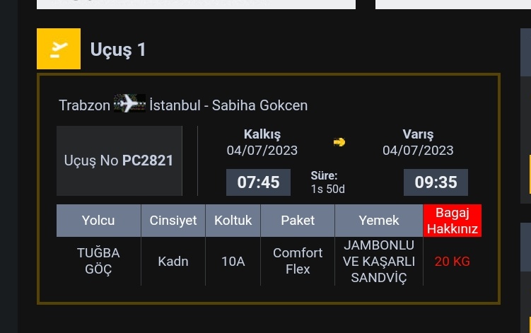 bilgilerin bulunduğu uçuşta check in için gereken süre içerisinde kontuarda işlem yaparken boş koltuk olmadığını söylediler. evcil hayvanımla seyahat edeceğim için özellikle koltuk ve bileti almıştım. kontuar görevlisi koltuğumun görünmediğini <a href="/ucurbenipegasus/">Pegasus Hava Yolları</a>