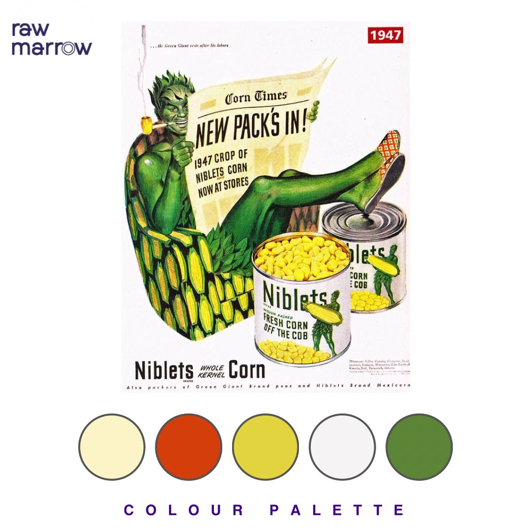 The Green Giant and his crop of Niblets! #colourpalette #oldadvertising