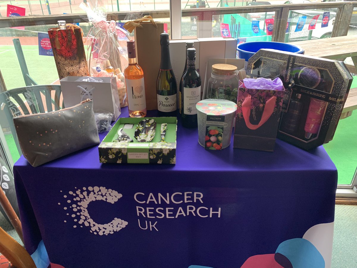 Tennis tournament today in aid of <a href="/CR_UK/">Cancer Research UK</a> at <a href="/Crowtsc/">Crowborough Tennis & Squash Club</a>. Lovely table of prizes for our raffle.  Thanks to all the ladies taking part.