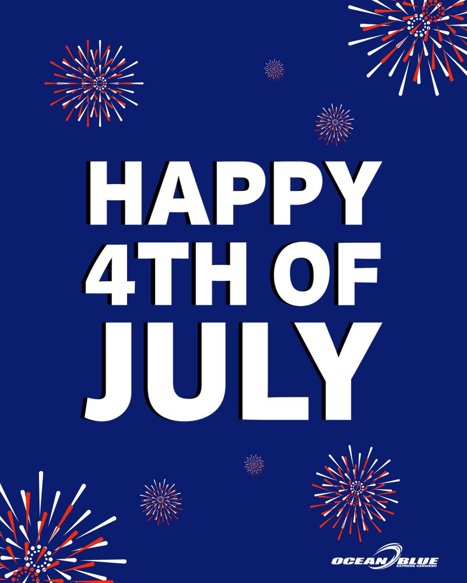 OceanBlueCW's tweet photo. Happy Independence Day! We want to wish everyone a safe and fun 4th of July! All military and veterans will receive our top wash free today with a valid I.D. All locations will close at 5:00pm today to allow our employees to enjoy time with their loved ones. #4thofJuly https://t.co/b24GJFBOEI