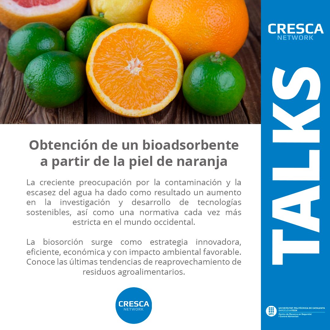 cresca_net's tweet photo. En esta CRESCA Talk veremos cómo la piel de naranja es un recurso valioso y sostenible para el reaprovechamiento de residuos agroalimentarios y así cuidar el medioambiente.

Ponente: Josep Garcia
Fecha y hora: 13/07/2023 a las 15:30h

Inscripciones: https://t.co/kTIgqn8YPF https://t.co/cjGBU2tq1J