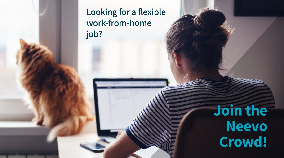 Looking for a flexible work-from-home job? Join the Neevo Crowd! 🤖💻

You can work on a variety of tasks from anywhere in the world. Enjoy perks like a flexible schedule and the ability to choose your own projects. Visit our website to join our community today!