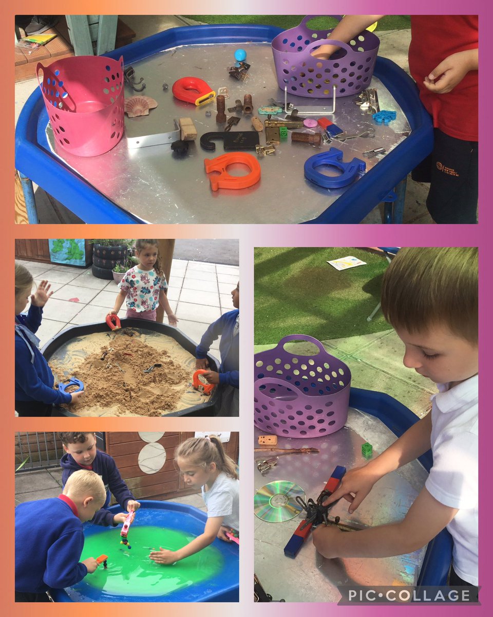 Amser Talent, lots of fun learning with magnet play. We have sorted magnetic and none magnetic objects, we buried the magnetic objects in sand and submerged them in water to investigate if they would attract @HTPSCHOOL #science and technology