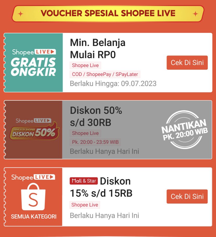 ShopeeID's tweet photo. Siap-siap jam 20.00 WIB, KLAIM VOUCHER Spesial Shopee LIVE! 

Diskon 50% 🫡🫡🫡

Klaim di sini: https://t.co/cIcVuiA59W https://t.co/hcdvHW6yK8