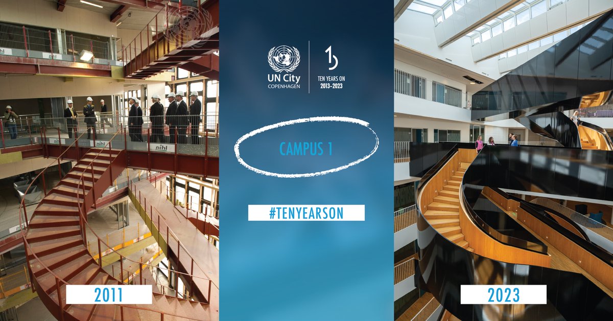 UNCityCPH's tweet photo. 🇺🇳 The construction of @UNCityCPH Campus 1 started in 2009.

🏗️ In 2011, former @UN Secretary-General Ban Ki-moon visited the construction site, and walked up the staircase for the first time. The building was completed in 2013 and inaugurated on 4 July 2013.

#TenYearsOn #OneUN https://t.co/qmWyObG7AC