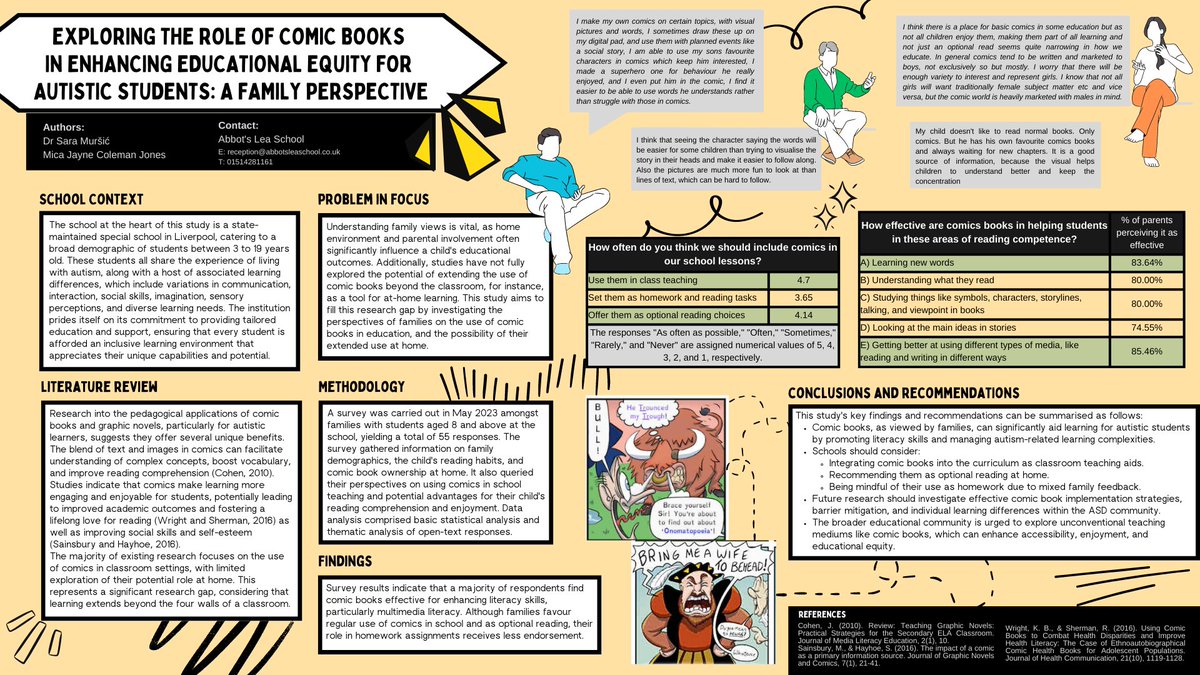 ALS_AutismRandD's tweet photo. Check out my #ACRE23 poster: "Exploring the Role of Comic Books in Enhancing Educational Equity for Autistic Students: A Family Perspective"📚. Insights from 55 families reveal the power of #comics in  #AutismEducation .🚀💡 @Mica__Jayne #InclusiveLearning #EquityInEducation https://t.co/F8Zkr0hJFP