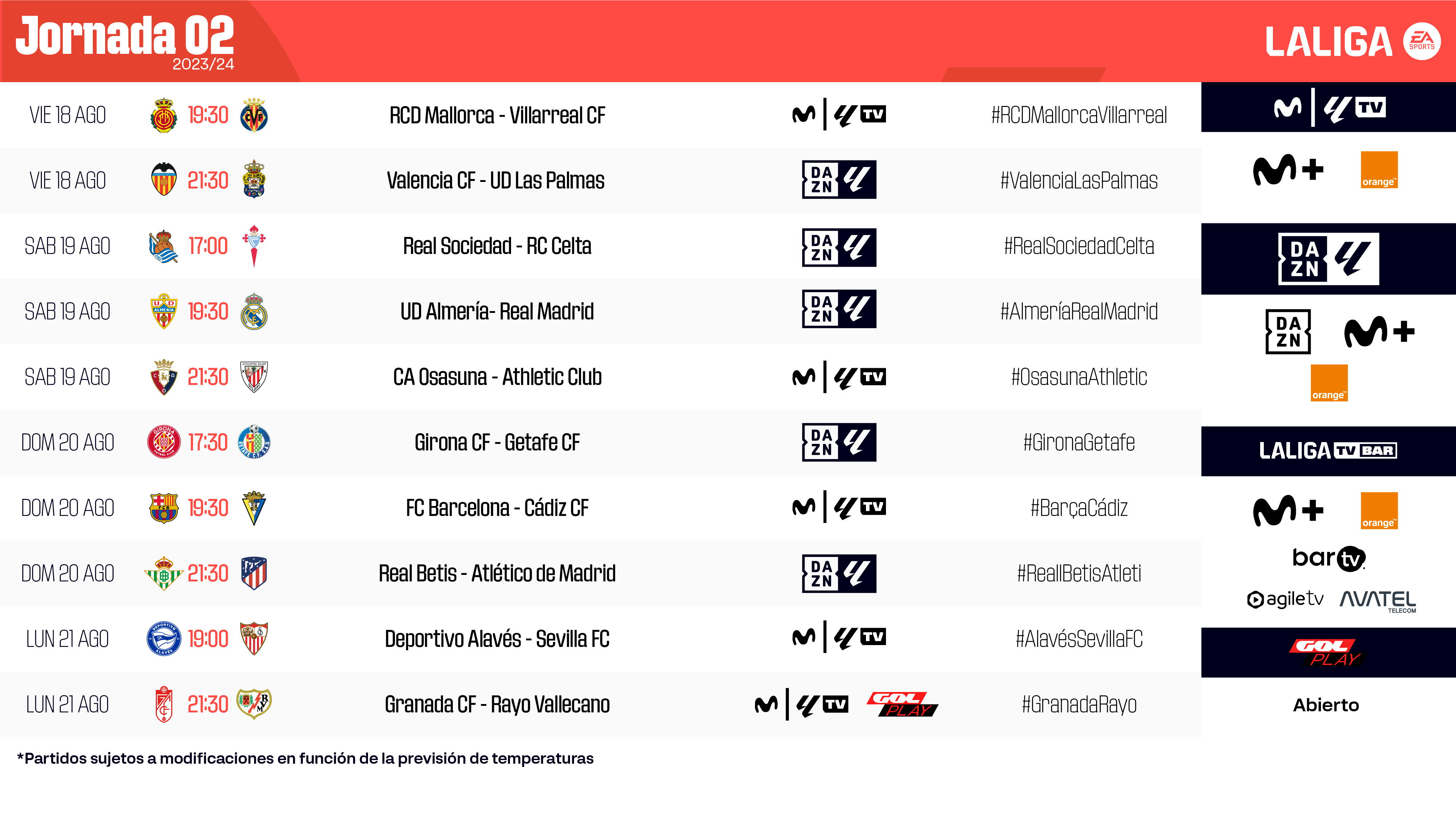 Horario la liga 23/24