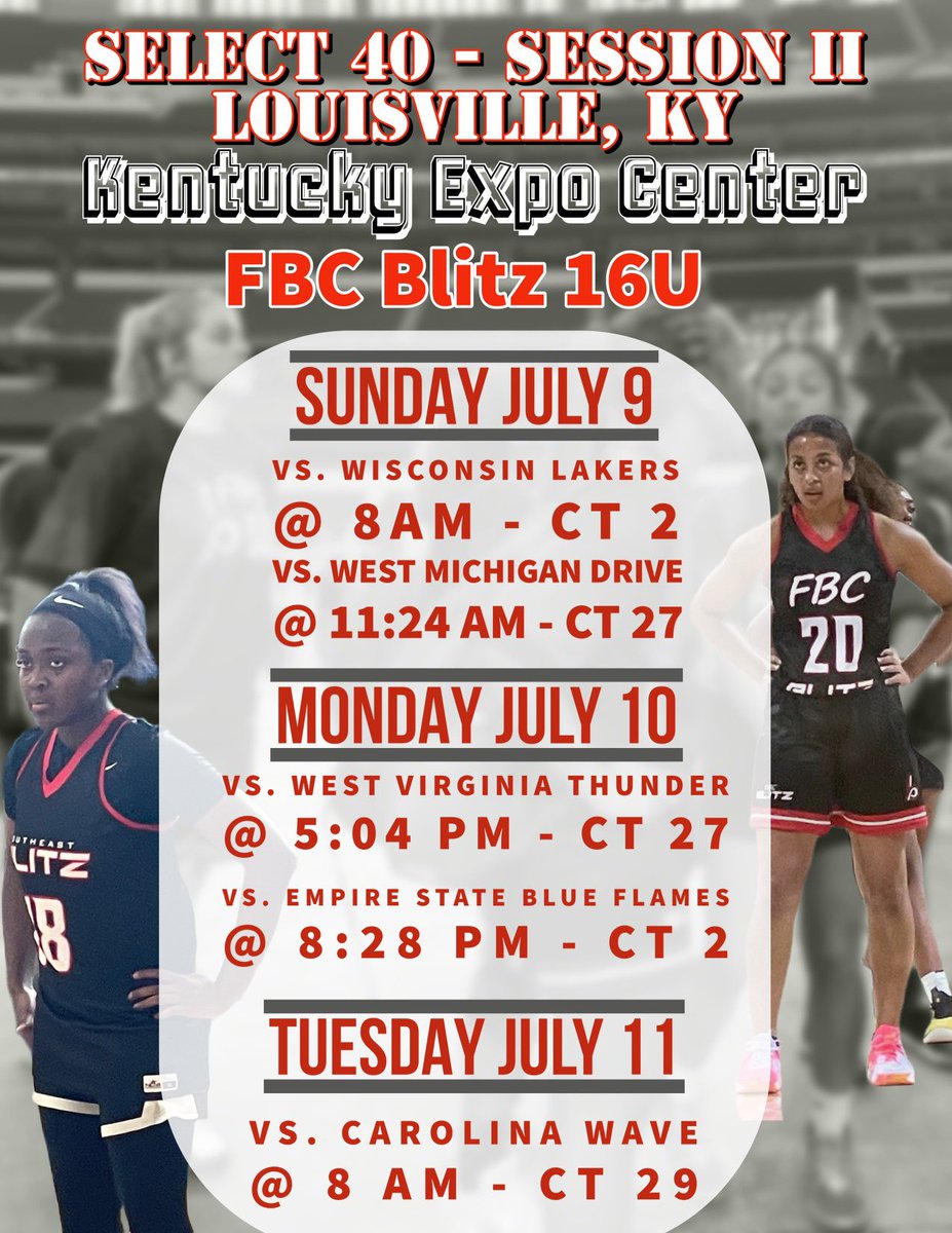 Makayla Roberson (@makrob14) on Twitter photo Schedule for this week in Indiana and Kentucky with <a href="/BlitzFbc/">FBC Blitz</a>! Come check us out!
<a href="/rrknightsgbb/">River Ridge Girls Basketball</a> <a href="/CoachJamalNCSA/">Jamal Branco</a> <a href="/KyleSandy355/">Kyle Sandy</a> @TylerClark_UTC <a href="/CoChrisD1/">Chris Meadows 🔝</a> <a href="/KetaraChapel/">Ketara Chapel</a> <a href="/CoachEW/">Eric Wise</a> <a href="/coachsherillb/">Sherill Baker</a> <a href="/coachjackie_21/">Jackie Alexander</a> Schedule for this week in Indiana and Kentucky with <a href="/BlitzFbc/">FBC Blitz</a>! Come check us out!
<a href="/rrknightsgbb/">River Ridge Girls Basketball</a> <a href="/CoachJamalNCSA/">Jamal Branco</a> <a href="/KyleSandy355/">Kyle Sandy</a> @TylerClark_UTC <a href="/CoChrisD1/">Chris Meadows 🔝</a> <a href="/KetaraChapel/">Ketara Chapel</a> <a href="/CoachEW/">Eric Wise</a> <a href="/coachsherillb/">Sherill Baker</a> <a href="/coachjackie_21/">Jackie Alexander</a>