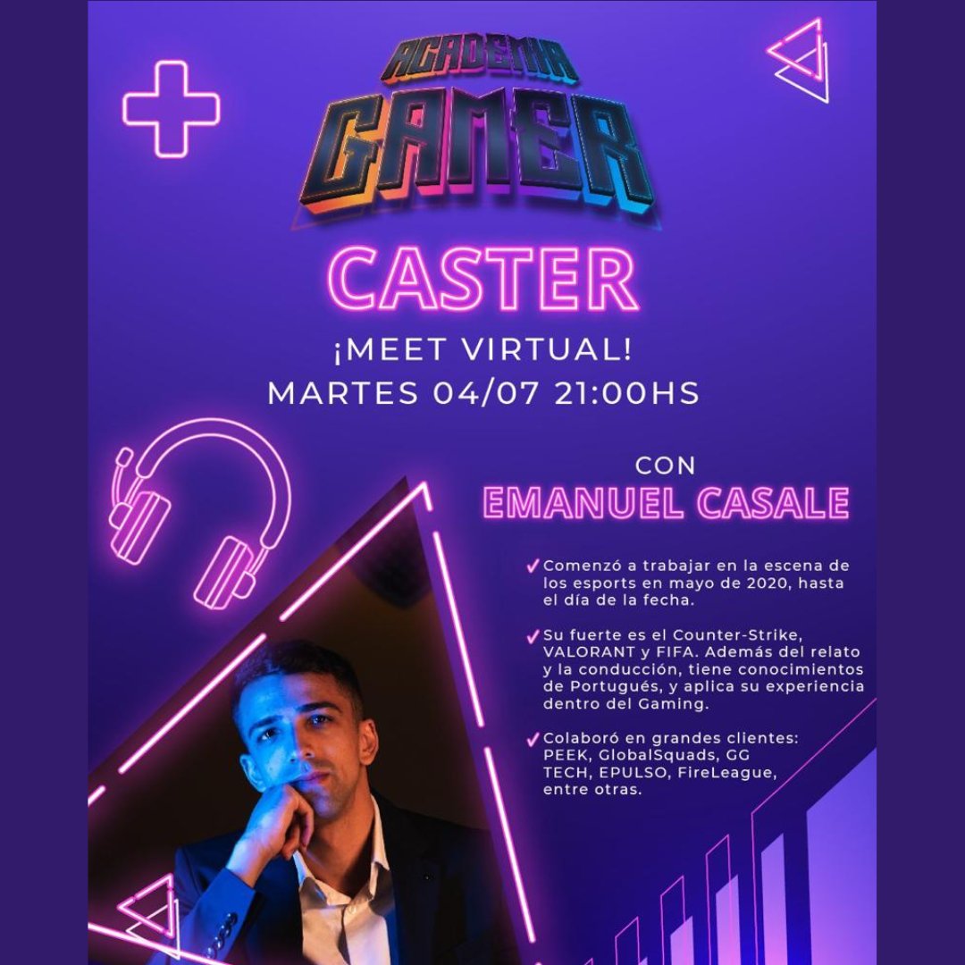 civeteducacion's tweet photo. 🆕 ¡Meet virtual sobre Caster con Emanuel Casale y Pablo Trangone (#AcademiaGamer)!
🗓️ Martes 04/07 🕛 21:00hs.
✔️ ¡𝗚𝗿𝗮𝘁𝗶𝘀 𝘆 𝗼𝗻𝗹𝗶𝗻𝗲!  👉Ingresá en el link de la biografía de Instagram de @academiagamer.ar
#gamers #educación #cursosonline #civet #suterh #trabajoar https://t.co/b3U9i8gVd5