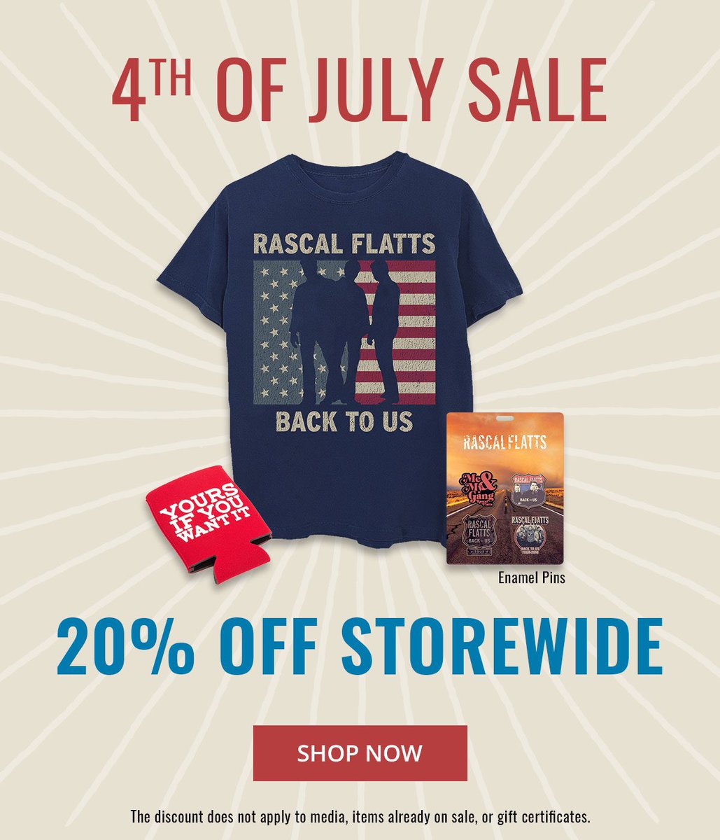 Last day to shop our 4th of July sale. Don’t miss it, shop now! rascalflattsmerch.shop.musictoday.com