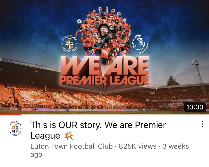 jamierawsthorne's tweet photo. The depth of emotion created from content can explode entire sports, let alone clubs

- The UFC wouldn't still be here if they didn't launch 'The Ultimate Fighter'
- Netflix's F1: Drive to Survive supercharged F1 popularity 

One reason I love YouTube is it unapologetically rewards great content, regardless of resources

Man City's 2022 revenue: $797m
Luton Town's 2022 revenue: $6.4m 

Luton will reach 1m people with one, well-made video
Man City,  will get 150k, 15% the views

6.6x the views, 1% the resources
Same video, different quality

YouTube democratizes reach. You need great content, not great resources