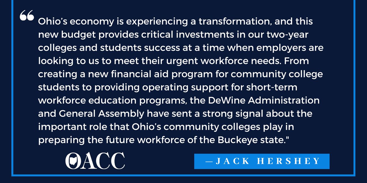 The new state budget makes key investments in higher education & workforce development. We applaud state leaders for recognizing the unique mission of Ohio’s community colleges and funding priorities that will help more students gain the skills and knowledge to succeed.