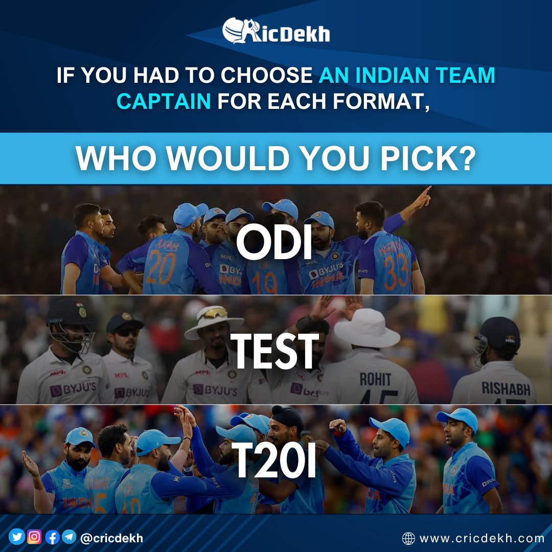 cricdekh's tweet photo. What are the reasons and thoughts you will prefer while choosing the captain for each Cricket Formats  “ODI,TESTS,T20I”?

Comment below

#india #indiateam #ODI #testcricket #T20I #captian #cricketworldcup2023 #cricdekh #ODIWorldCup #ODIWorldCup2023 #RohitSharma𓃵 #CricketTwitter https://t.co/ZwX3URBOiE