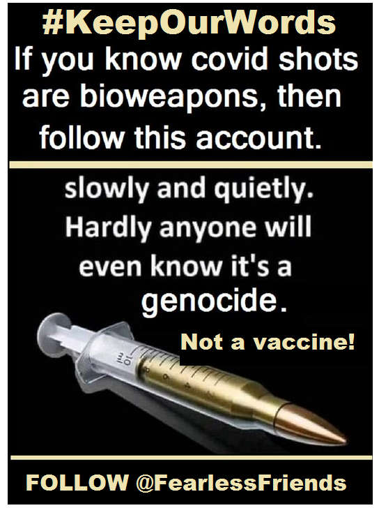 FearlessFriends's tweet photo. #KeepOurWords👇
Any #healthcare worker who still calls the #covid19 #bioweapon shot a #vaccine is being deceitful.👇 https://t.co/dr53hCz32I