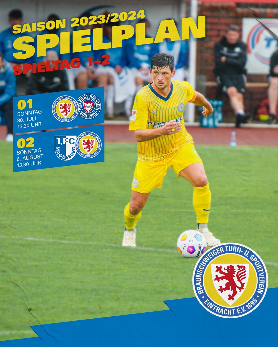 Immer wieder sonntags...🎶

Die <a href="/DFL_Official/">DFL Deutsche Fußball Liga</a> hat heute die ersten zwei Spieltage fest terminiert. So starten die Blau-Gelben in die neue Saison!🔵🟡

#wirsindeintracht