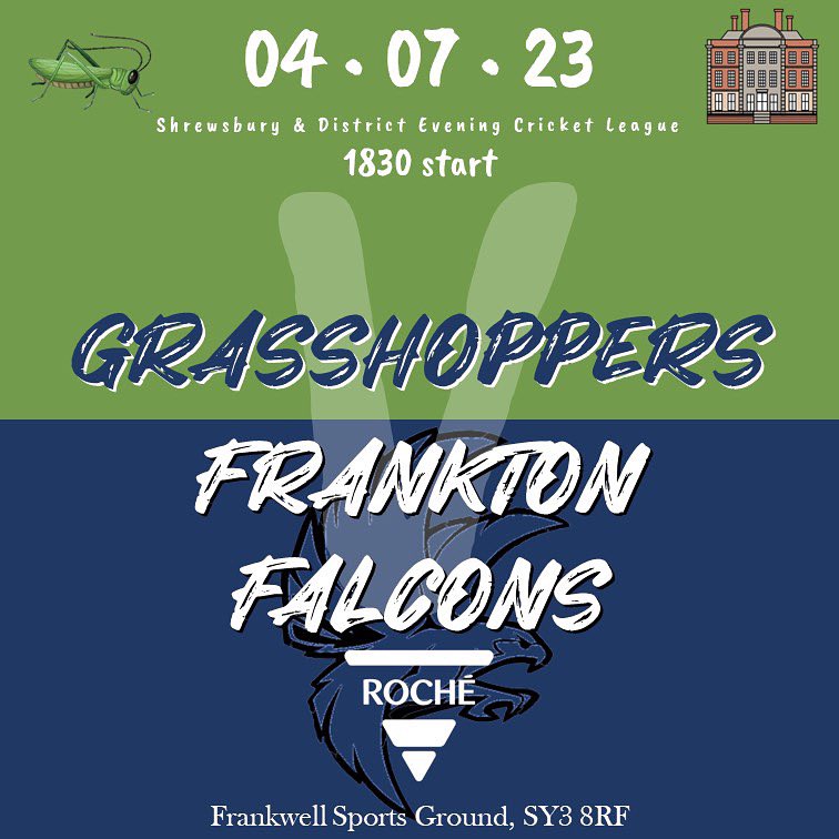Frankton Cricket Club 🏫 (@franktoncc) on Twitter photo 04/07/23
🦗🆚🦅
Tonight’s away <a href="/SdeclCricket/">Shrewsbury Cricket</a> fixture for the Falcons as they fly South in search of ancient herbivorous insects.
#FCC #T20 #SDECL <a href="/GrasshoppersCC/">Grasshoppers CC</a> 04/07/23
🦗🆚🦅
Tonight’s away <a href="/SdeclCricket/">Shrewsbury Cricket</a> fixture for the Falcons as they fly South in search of ancient herbivorous insects.
#FCC #T20 #SDECL <a href="/GrasshoppersCC/">Grasshoppers CC</a>