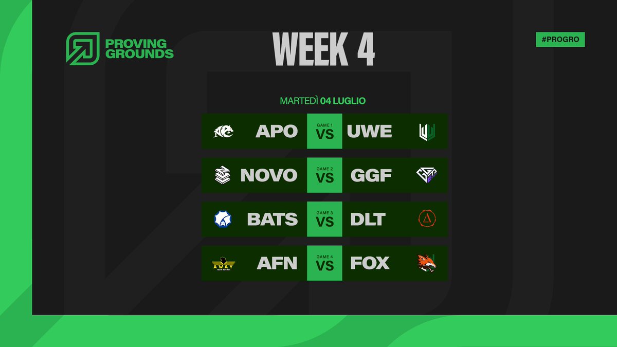 Siamo alla Week 4 dei #ProGro e stasera inizia il giro di ritorno! 
Diamo un'occhiata ai match che ci attendono 🗓️🔥
I meme non mancheranno perciò neanche voi potete mancare 😎

<a href="/league_italia/">League_Italia</a>