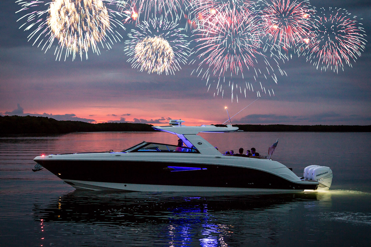 Fireworks are better enjoyed aboard your Sea Ray. Happy July 4th! 🎆
