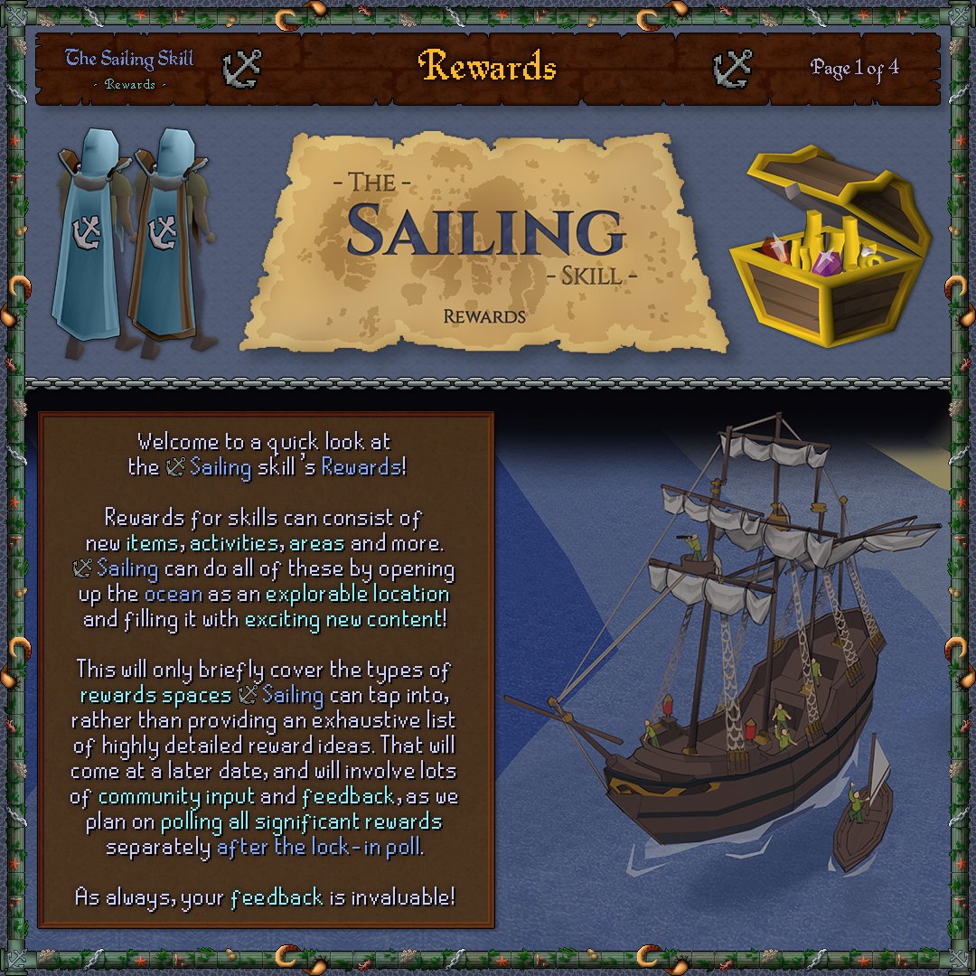 OldSchoolRS's tweet image. 🏆 Our latest blog explains the MASSIVE reward space for Sailing!

🏝️ Content from new Islands
💎 New Resources
🛳️ Ship Upgrades
💥 Ship Cannons
💅 Cosmetics

Read the design blog now! 🔽🔽

🔗 osrs.game/Sailing-Rewards

🎨Partnered with @GentleTractor