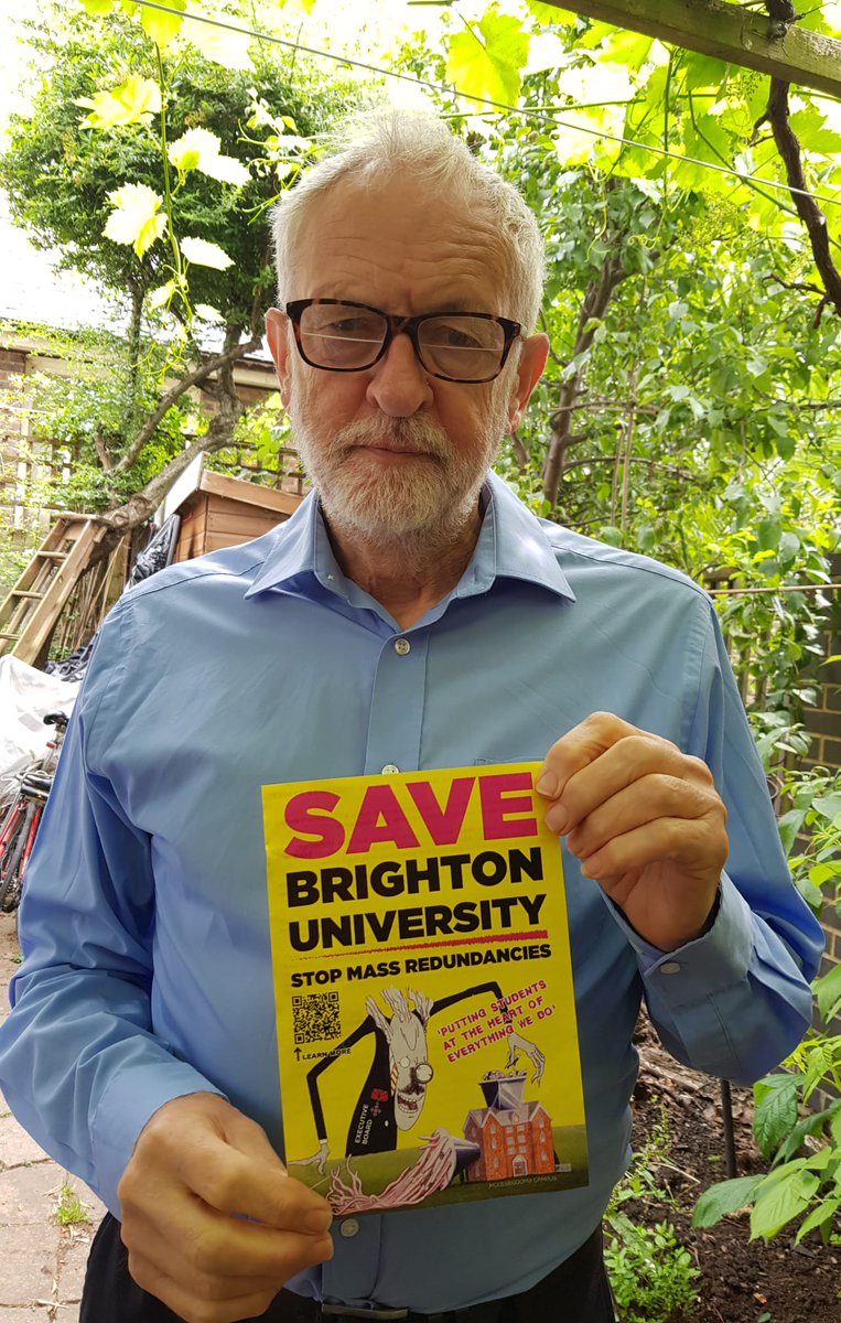 Thank you @jeremycorbyn for your solidarity! We will fight these job cuts for as long as it takes. The academic year will not start until every single compulsory redundancy is off the table! Until then @uniofbrighton is shut! We will #SaveBrightonUni! ✊🏼✊🏽✊🏾✊🏿🔥🔥🔥🔥