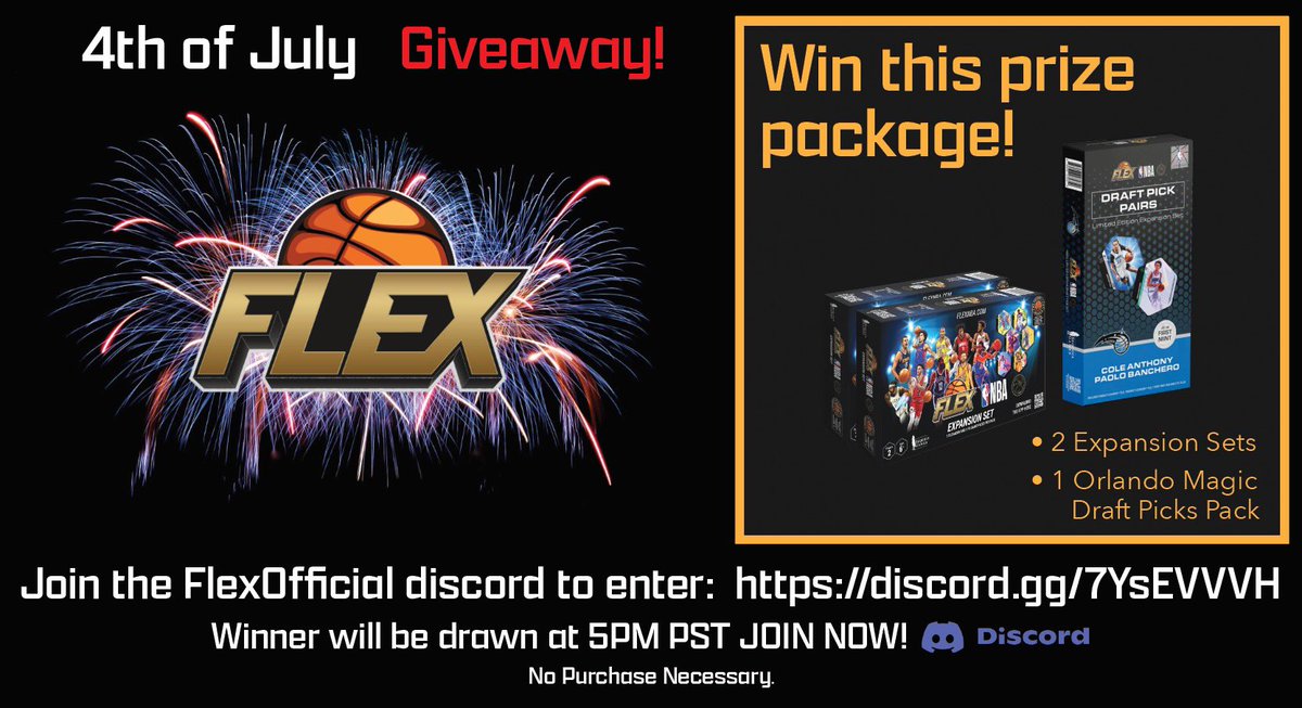 Like, retweet and join the Discord to enter and win a Fourth of July prize pack! Join here: discord.gg/Up9FK8WB #giveaway #fourthofjuly2023 #NBA #tcg #Collectibles