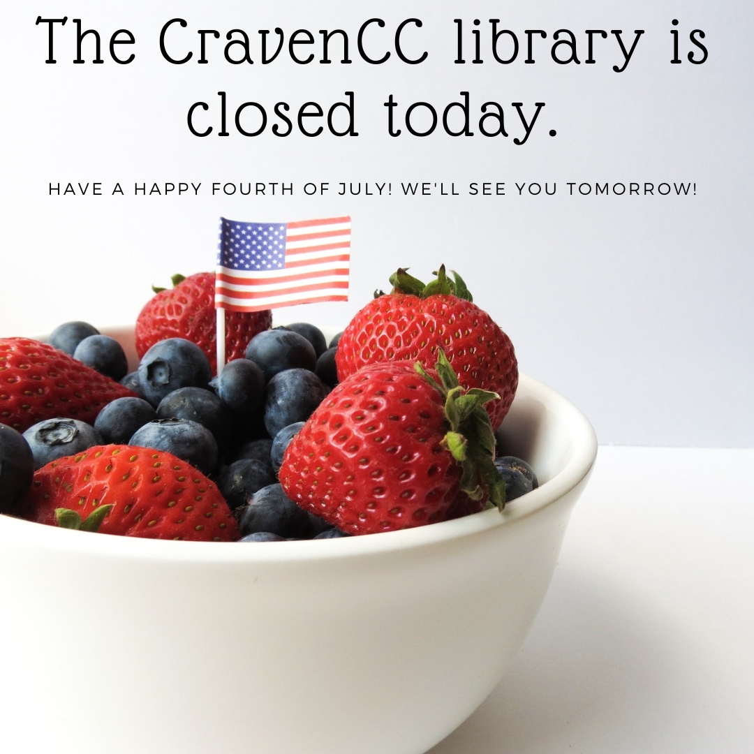 CravenCCLibrary's tweet photo. The CravenCC library is closed today as we celebrate #IndependenceDay. Have a safe and happy #4thofJuly, and we'll see you tomorrow from 7:30 am until 5:30 pm! https://t.co/HrEtJPvsIr