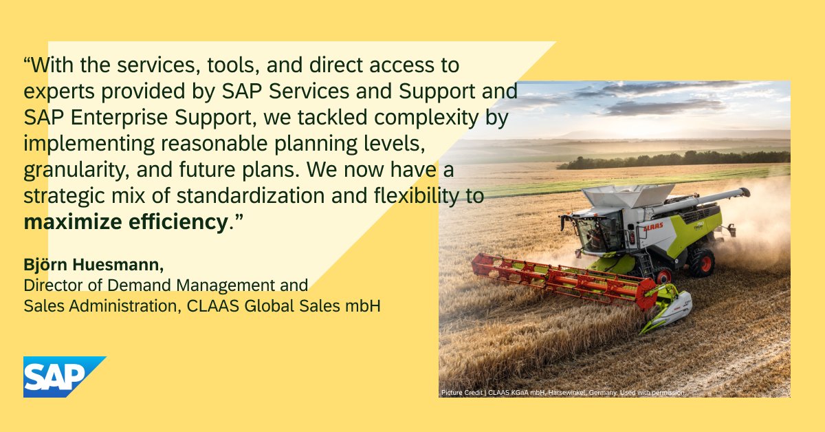 robinhaettich's tweet image. Learn how CLAAS optimized its supply chain &amp;amp; demand planning with #SAP Integrated Business Planning and #SAPEnterpriseSupport. 
imsap.co/6012PGcwM