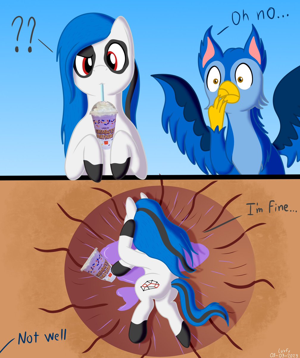 Hi, sorry if I haven't followed the NATG challenge because I don't have much time, but that doesn't mean I haven't stopped drawing hehehehe.

Here is the #GrimaceShake #GrimacesBirthday, I hope you like it.

HD: deviantart.com/lurfy/art/Grim…