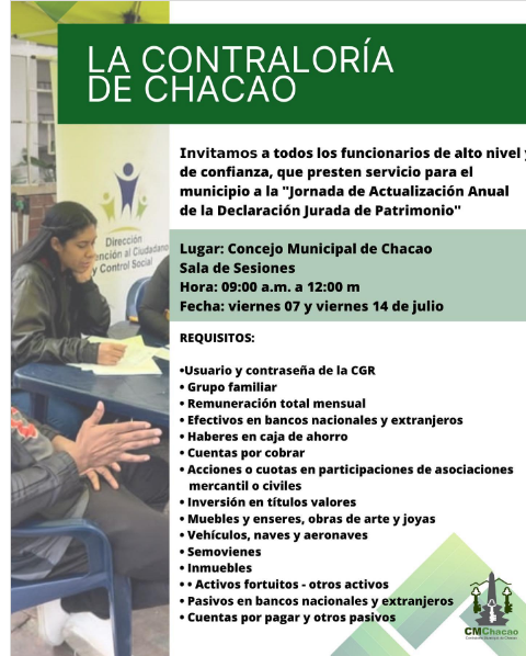 CMEMChacao's tweet photo. Invitamos a todos los funcionarios de alto nivel y de confianza, que presten servicio para el municipio a la "Jornada de Actualización Anual de la Declaración Jurada de Patrimonio". https://t.co/xc1mVt2ajq