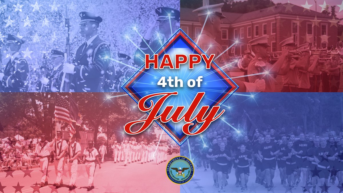 SecDefAustin's tweet photo. Wishing a happy Fourth of July to all our service members, their families, and all Americans. Today, as we celebrate, let us also take a moment to reflect on our American values and how service to our nation and our communities unites us. https://t.co/3OxEWvX6N2