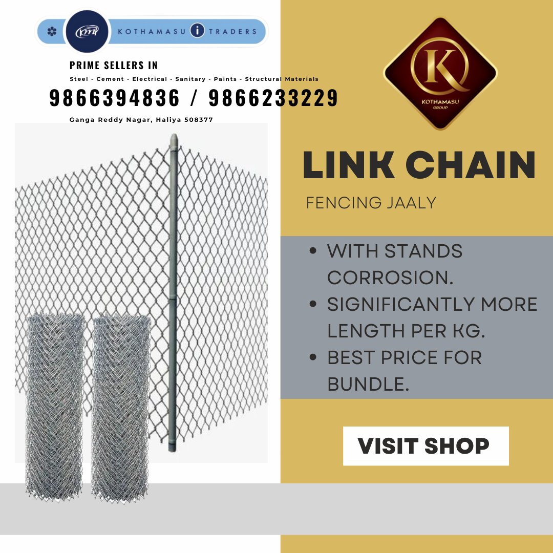 #linkchain #fencing #steelfence #available at #kothamasuitraders #Prime #sellers in #steel #cement #electrical #sanitary #paints #structuralmaterial one stop #shopping for all #construction #materials #likes #insta #viral #explorepage #india #likes #loveyourself #followme