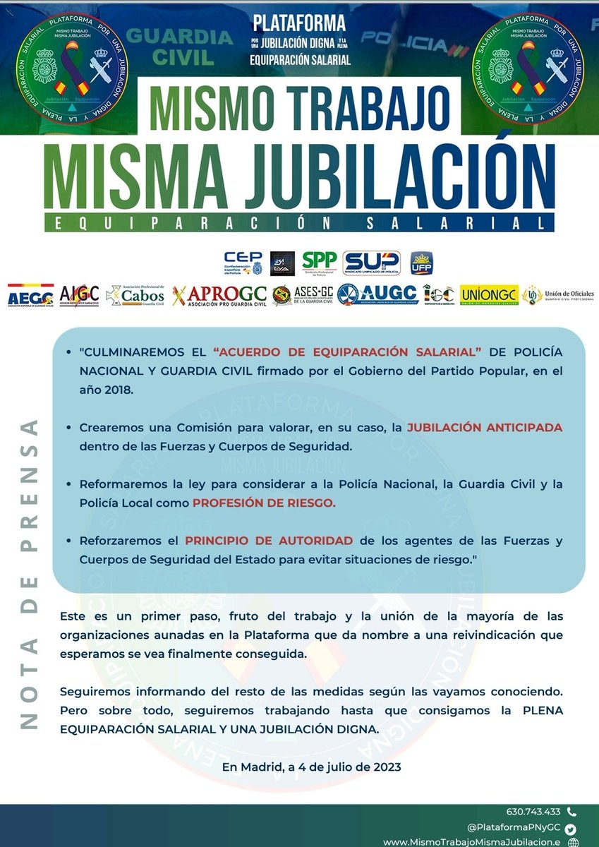 PlataformaPNyGC's tweet photo. 🧐El #ProgramaElectoral del @ppopular recoge las reivindicaciones de la @PlataformaPNyGC 
✅️#JubilacionDignaGCyPN 
✅️#ProfesiónDeRiesgo
✅️#PlenaEquipaciónSalarial
☝️Tenemos el #MismoTrabajo, merecemos el mismo trato, merecemos la #MismaJubilación https://t.co/RouO9HjXkM