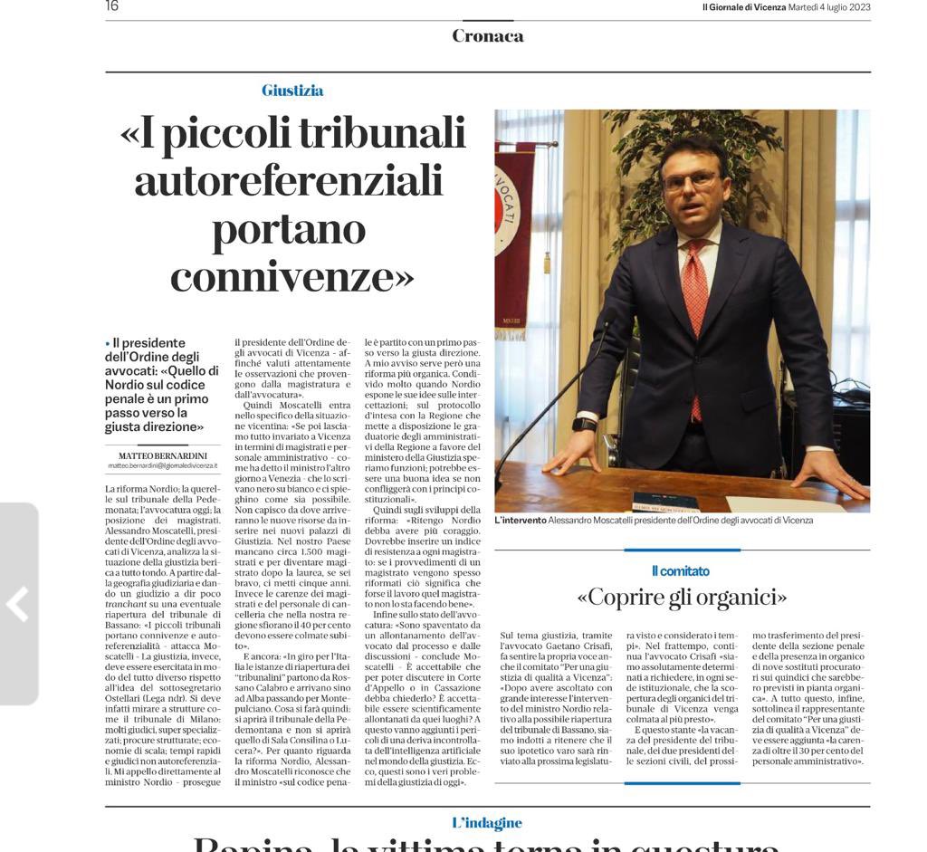 OrdineAvv_Vi's tweet photo. Il Presidente dell’@OrdineAvv_Vi @AleMoscatelli sulla riforma della giustizia penale proposta dal Ministro Nordio con particolare riferimento alla situazione vicentina. https://t.co/wh6CLNlKje