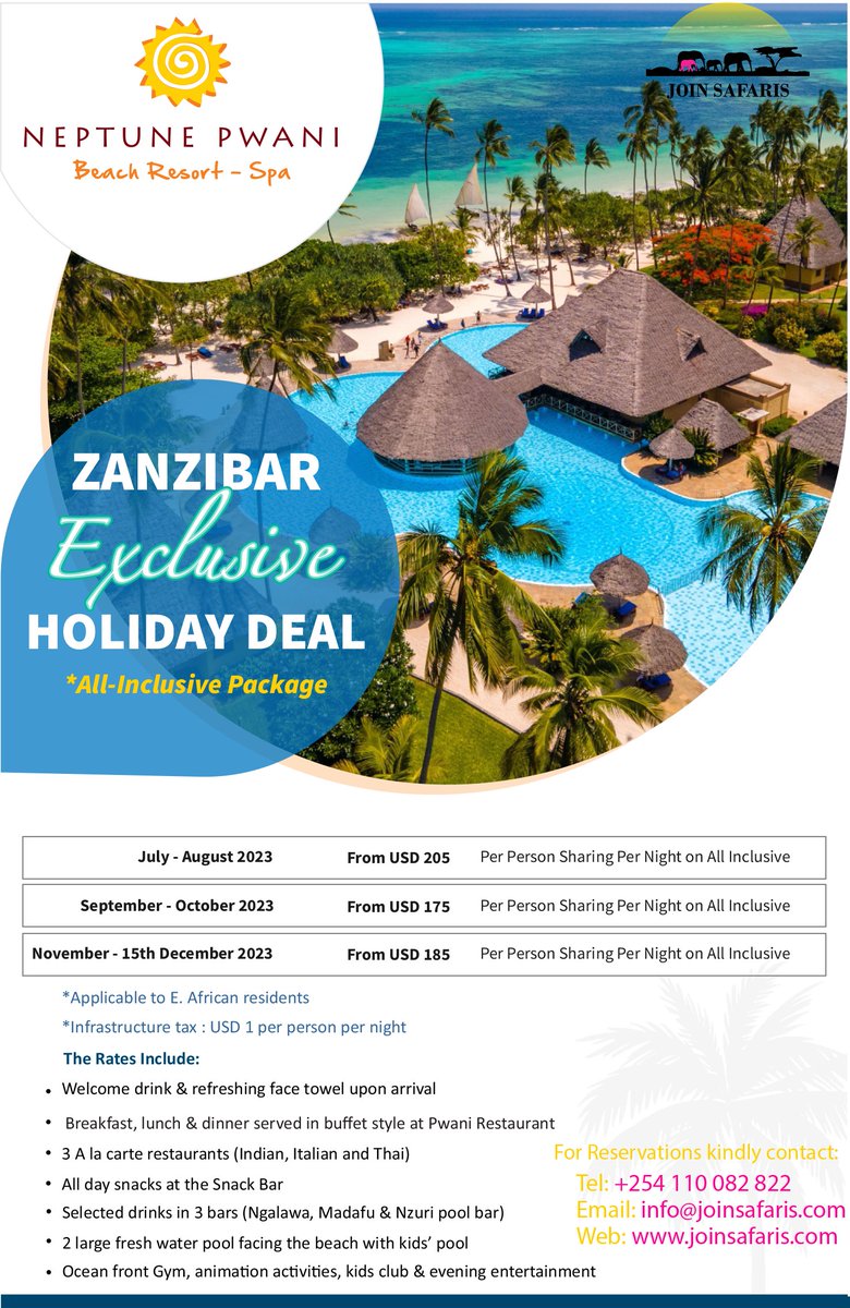 JoinSafaris's tweet photo. Zanzibar Anyone? 
Book with us!

#joinsafaris 
#zanzibar 
#neptunehotels 
#neptunezanzibar 
#4thofJuly https://t.co/wOUrCJxPhZ
