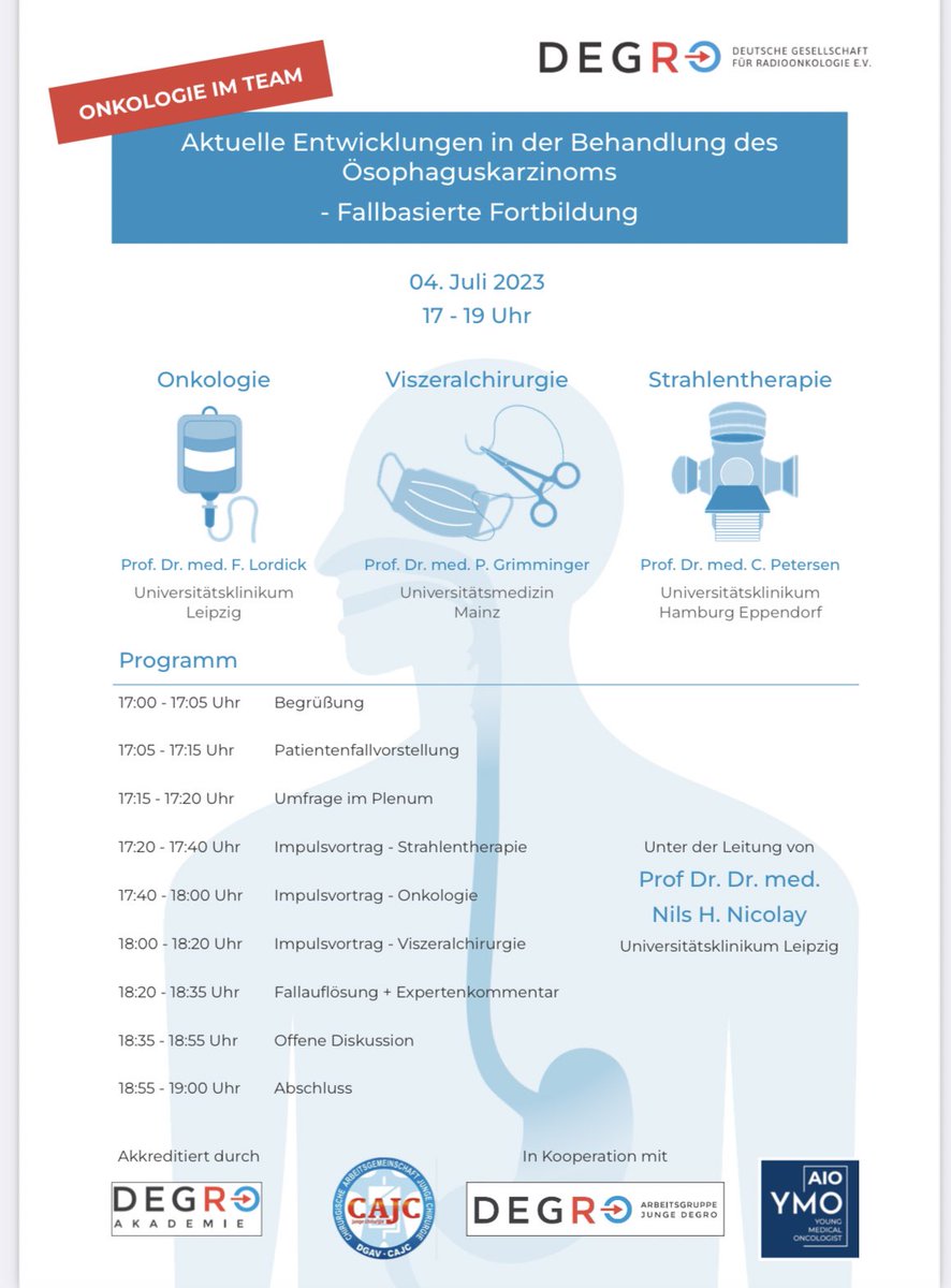 Alexander Rühle (@ruehlealex) on Twitter photo In knapp 2 Stunden (17 Uhr) geht es los mit der nächsten fallbasierten Fortbildung der <a href="/degro_ev/">Deutsche Gesellschaft für Radioonkologie e.V.</a>, organisiert von Onkologie im Team (u.a. <a href="/StraubeThe/">Christoph Straube</a> <a href="/stef_corradini/">Stefanie Corradini 🌟</a> und einige weitere nicht auf Twitter).
Hier der Link zur kostenfreien Teilnahme: degro.org/veranstaltunge…
#radonc In knapp 2 Stunden (17 Uhr) geht es los mit der nächsten fallbasierten Fortbildung der <a href="/degro_ev/">Deutsche Gesellschaft für Radioonkologie e.V.</a>, organisiert von Onkologie im Team (u.a. <a href="/StraubeThe/">Christoph Straube</a> <a href="/stef_corradini/">Stefanie Corradini 🌟</a> und einige weitere nicht auf Twitter).
Hier der Link zur kostenfreien Teilnahme: degro.org/veranstaltunge…
#radonc