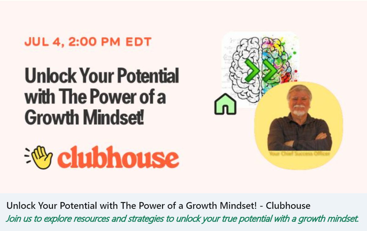 WebDevigner2's tweet photo. Unlock Your Full Potential with The Power of a Growth Mindset! w/ Keith Engelhardt Tues, Jun 27 at 2:00 PM EDT in #clubhouse https://t.co/P3bfhTrjyV
#change #transformation #success #creator #yourbrainshift #personalgrowth #growth #goals #career https://t.co/sIg3HN1Hwn